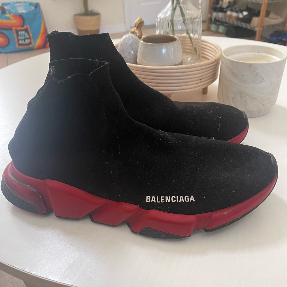 Balenciaga Black and Red Sock Sneakers